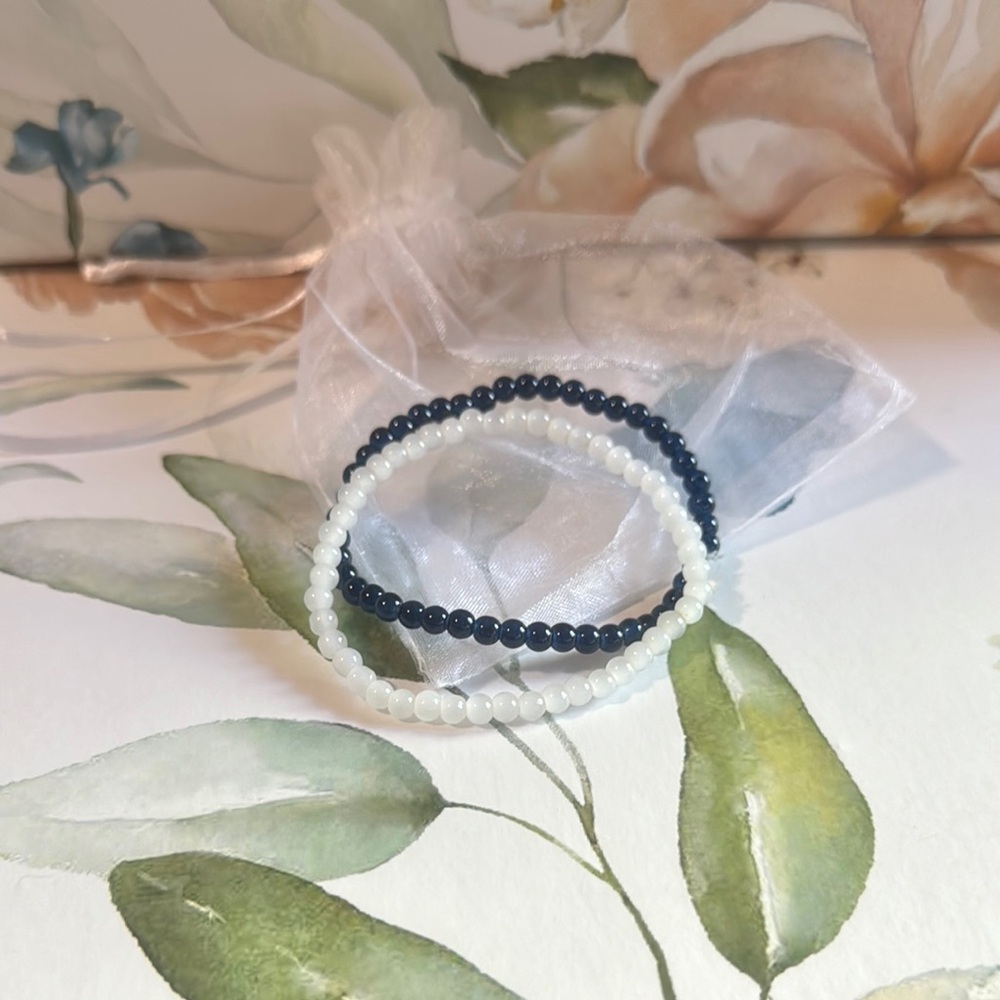 Chic Royal Blue and White Beaded Bracelets